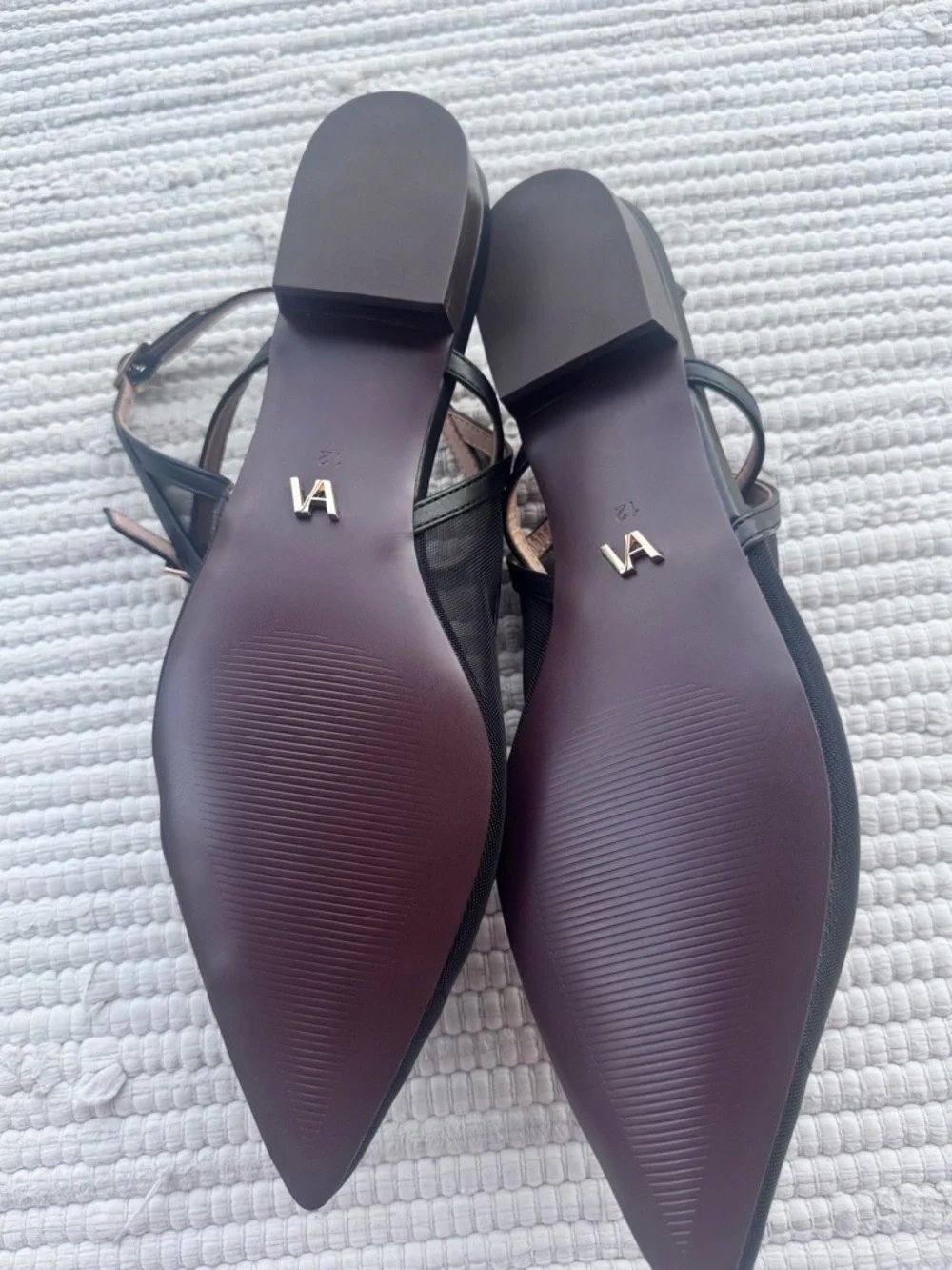 Vaila Luna Black Mesh Pointed Slingback Flats